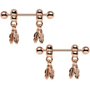 14 Gauge .94 Rose Gold Fair Weather Feather Dangle Nipple Ring Set