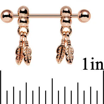 14 Gauge .94 Rose Gold Fair Weather Feather Dangle Nipple Ring Set