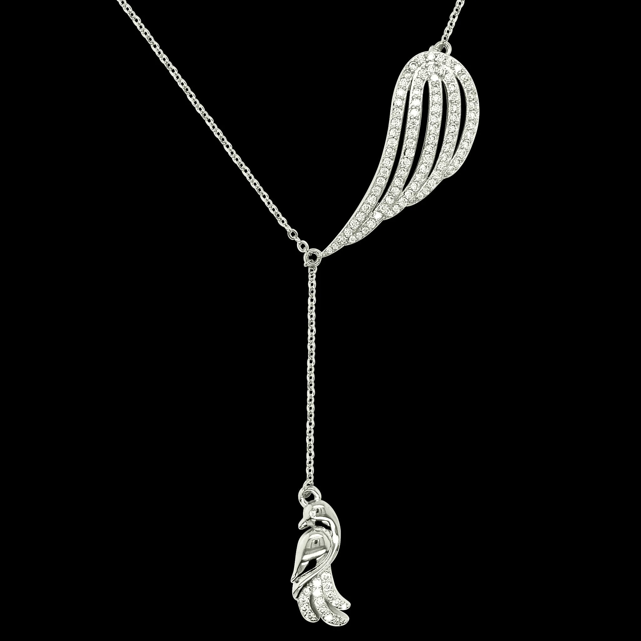 14K White Gold Moissanite Feather Bird Necklace- G503989