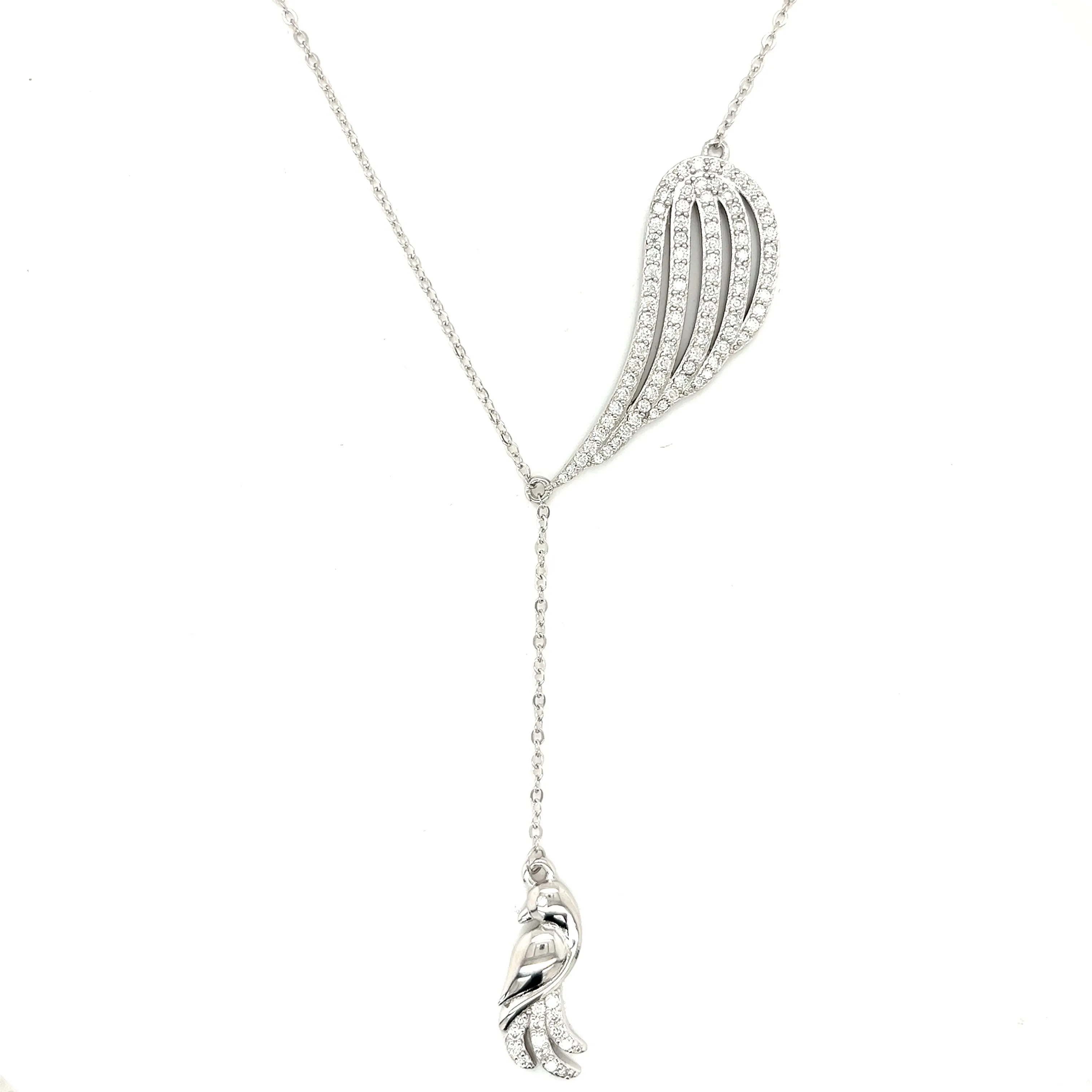 14K White Gold Moissanite Feather Bird Necklace- G503989