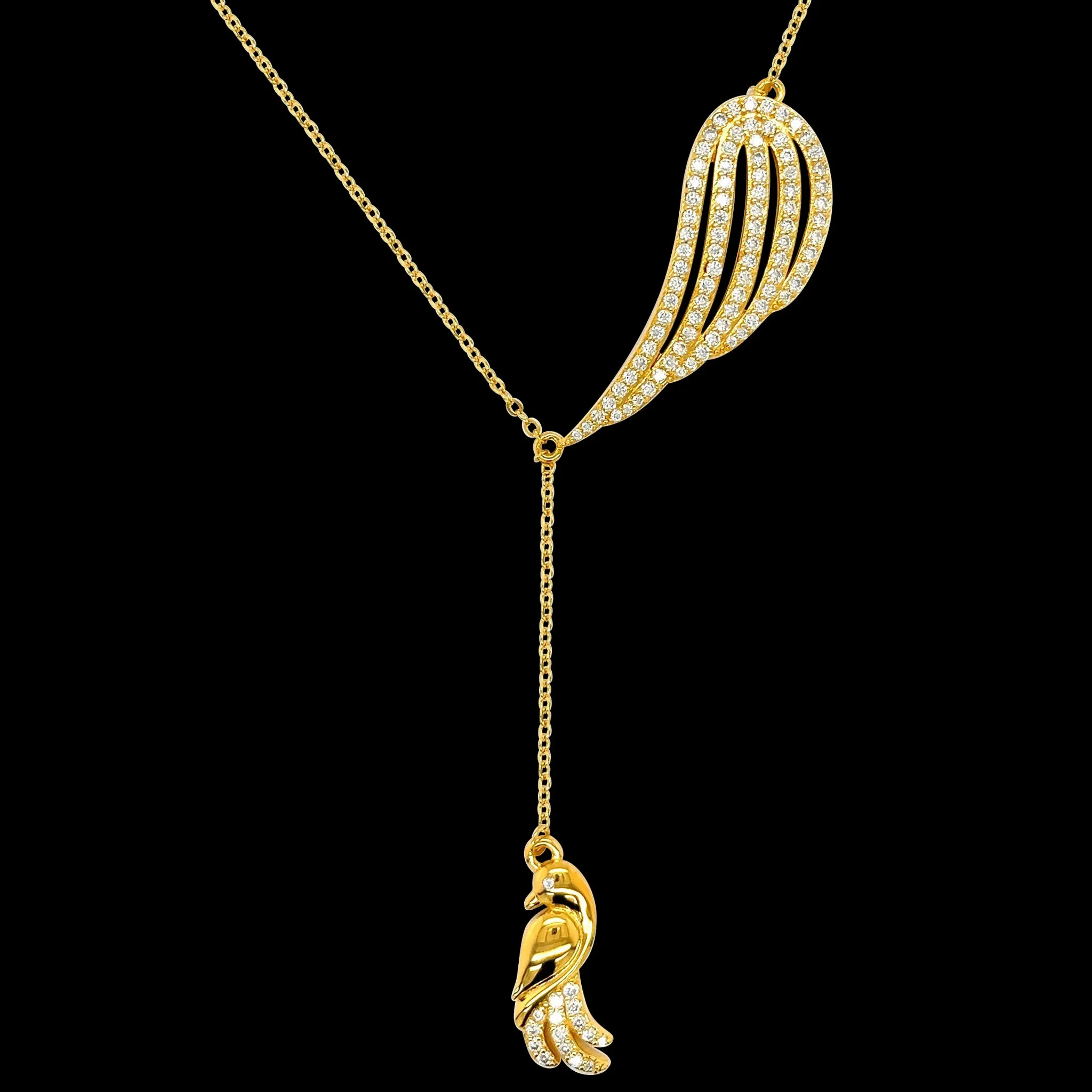 14K White Gold Moissanite Feather Bird Necklace- G503989