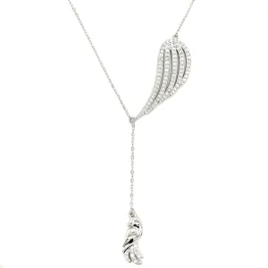 14K White Gold Moissanite Feather Bird Necklace- G503989
