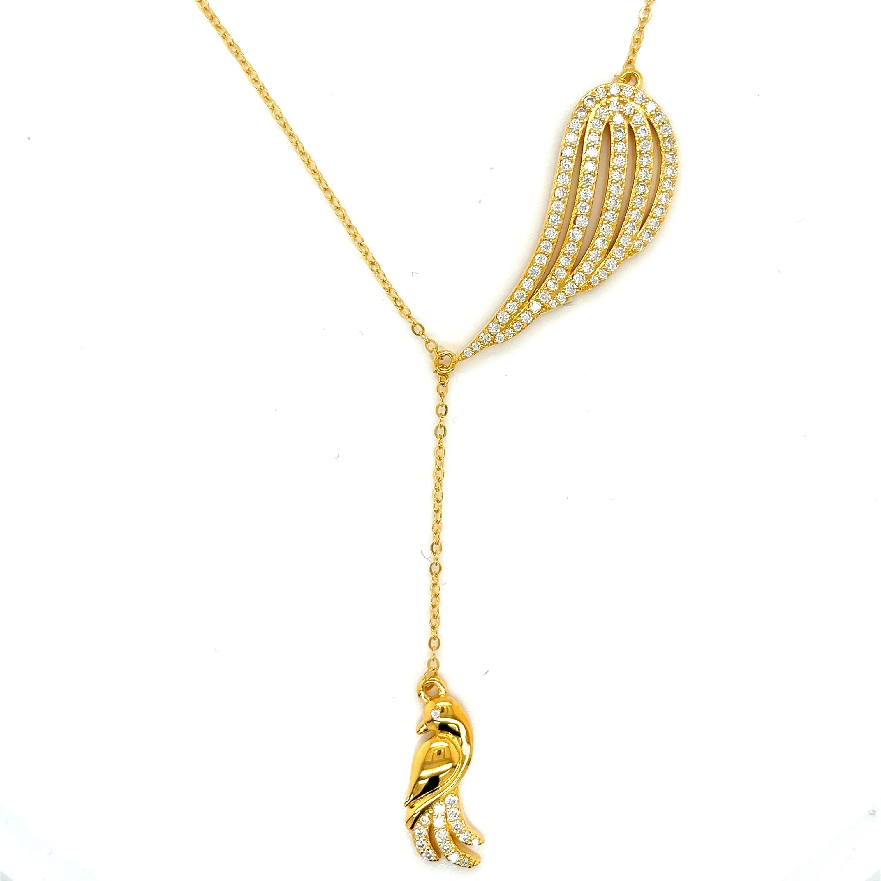 14K White Gold Moissanite Feather Bird Necklace- G503989