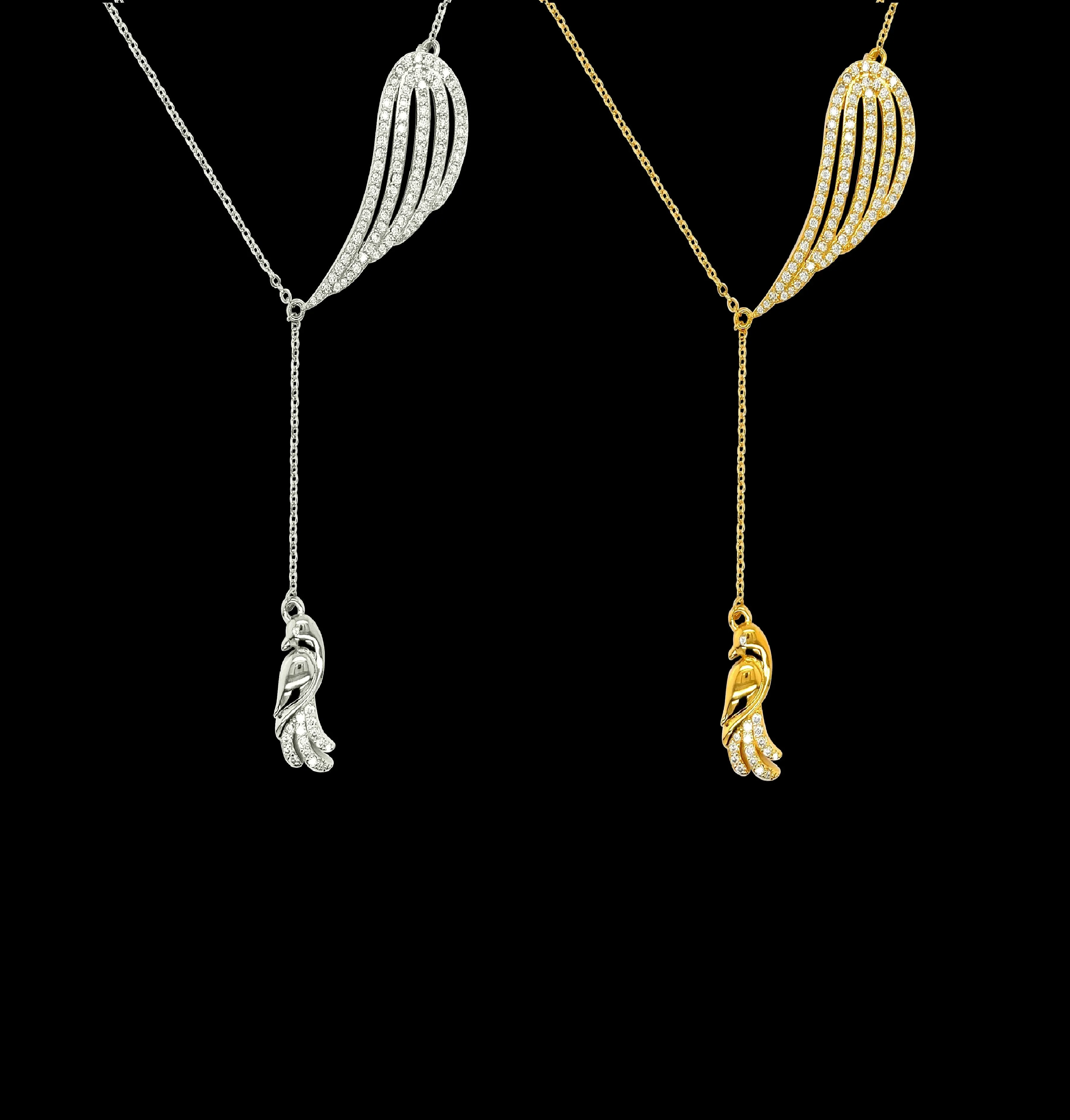 14K White Gold Moissanite Feather Bird Necklace- G503989