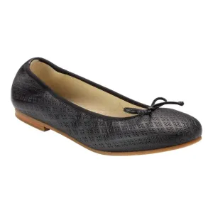 1627 - Black Leather Girls Bow Shoe