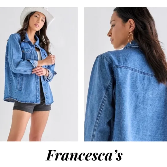 (41)New Francesca’s Tasha Oversized Denim Shacket