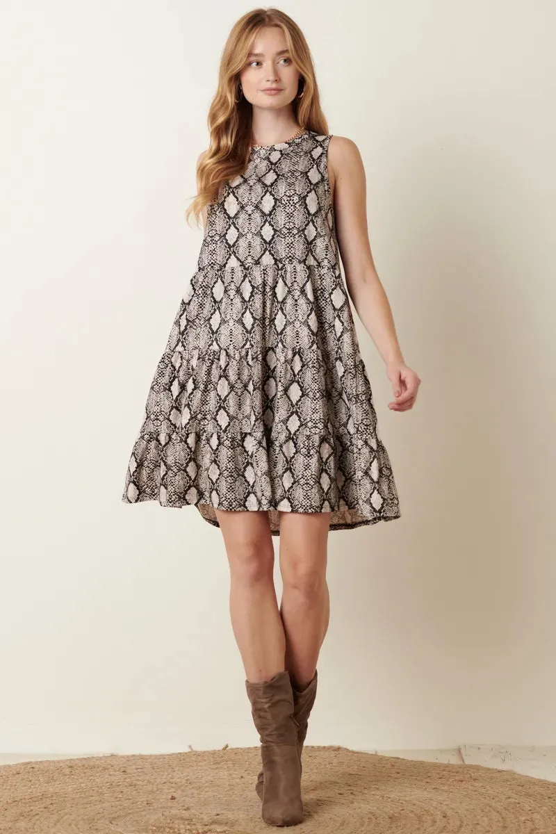 ADORA Snake Print Ruffle Detail Tank Dress