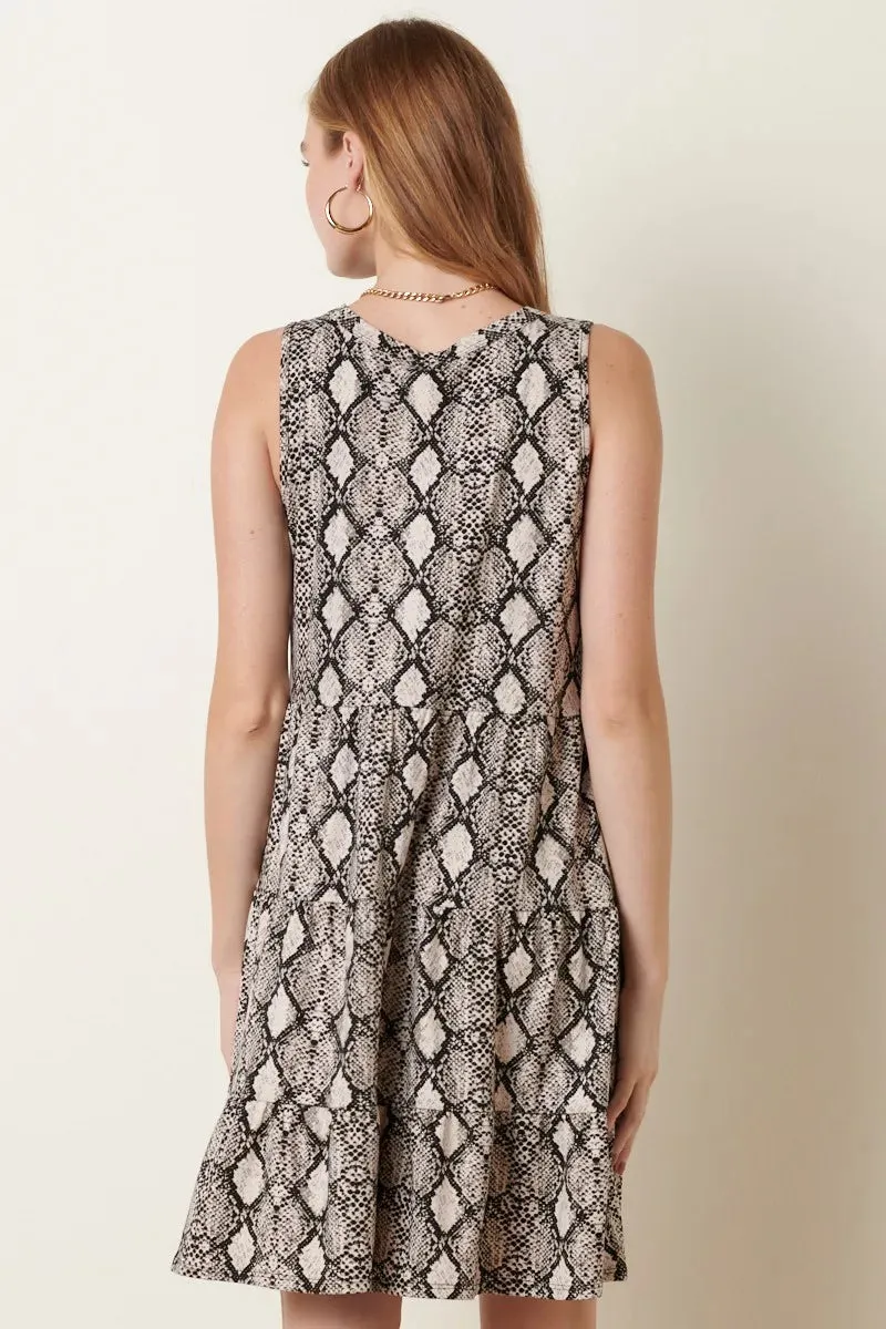 ADORA Snake Print Ruffle Detail Tank Dress