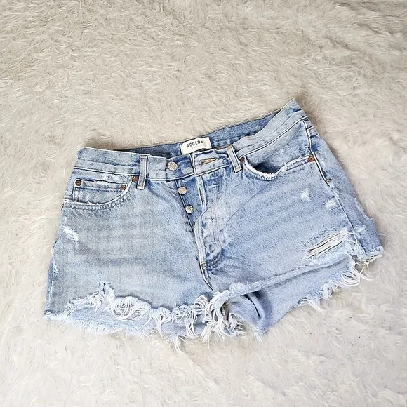 AGolde LA Parker distressed shorts jeans denim 28 vintage-washed mid rise