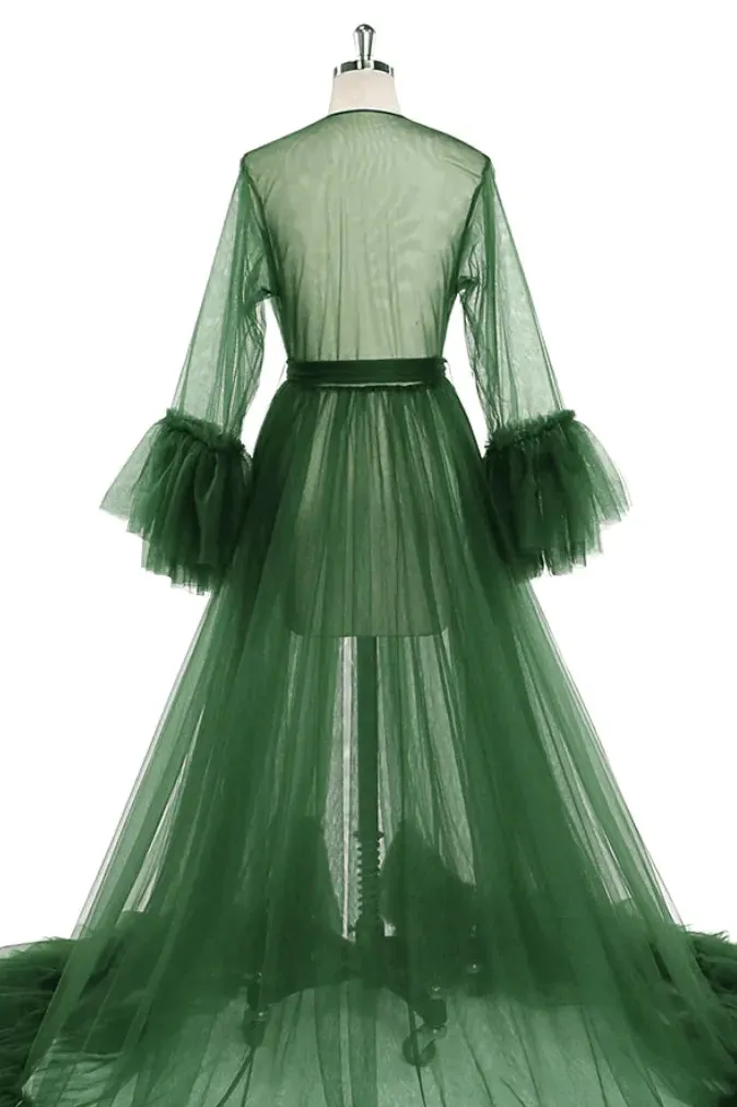 Bell Sleeve V Neck Bow Ruffled Luxury Robe