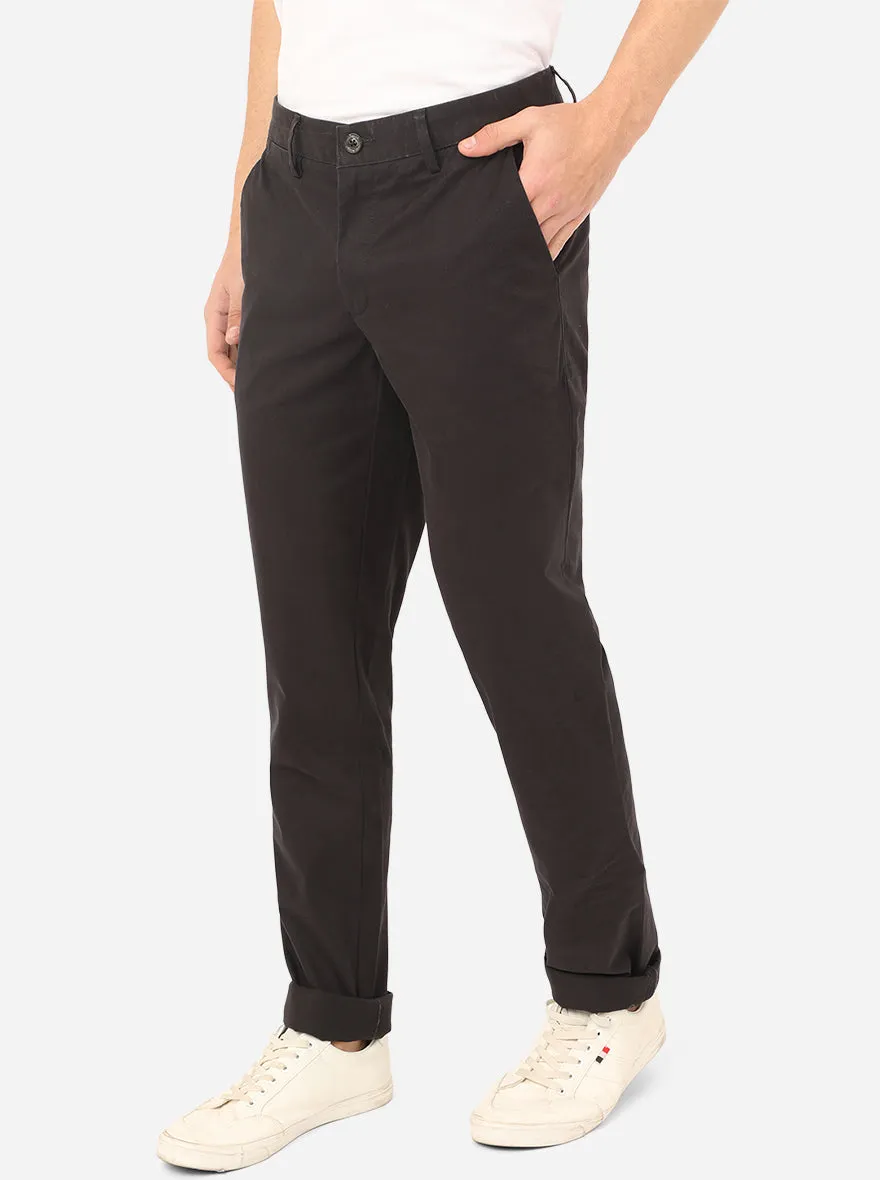 Black Solid Uno Fit Casual Trouser | JadeBlue