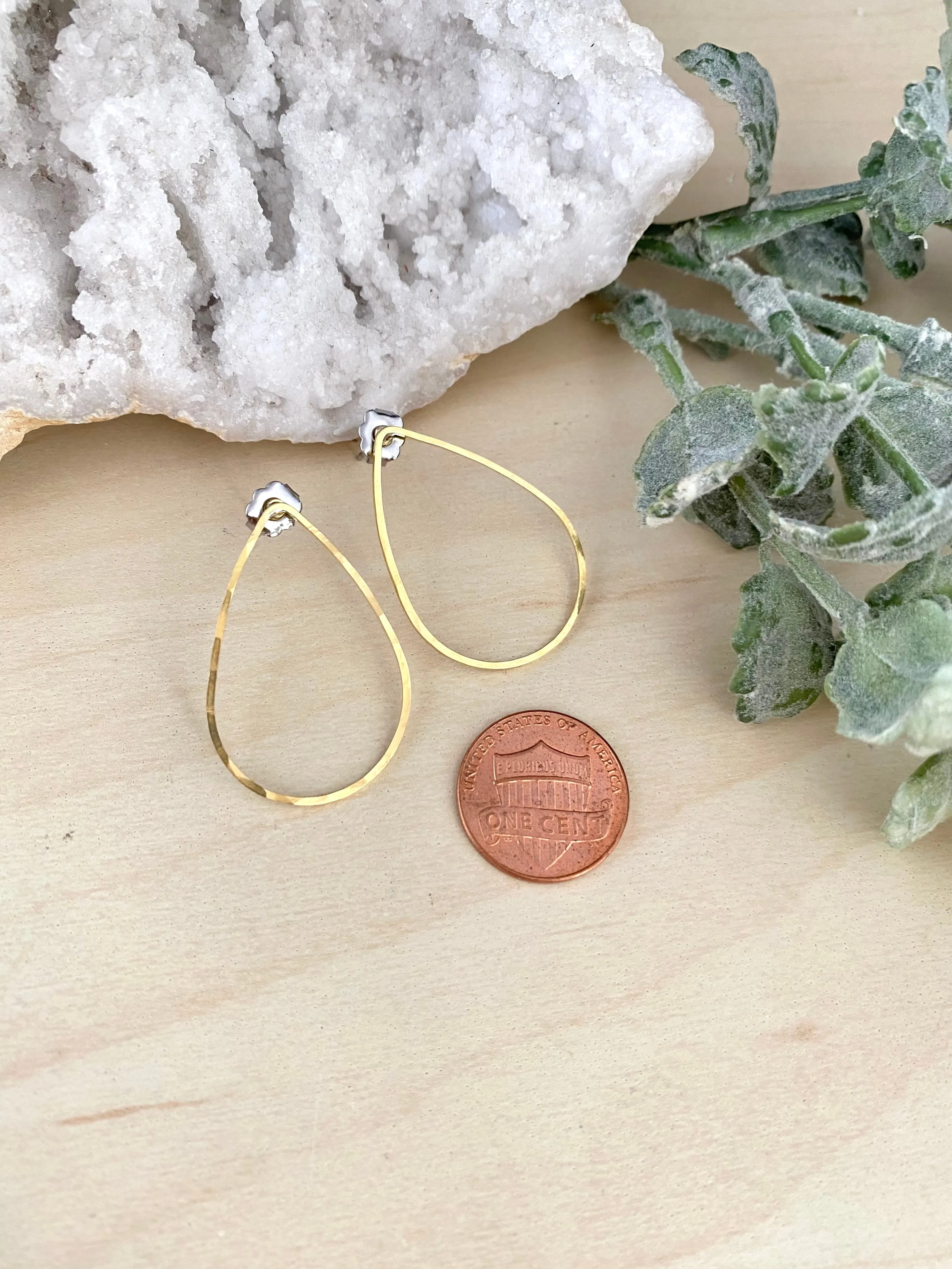 Brass Teardrop Hoops on Stainless Steel posts
