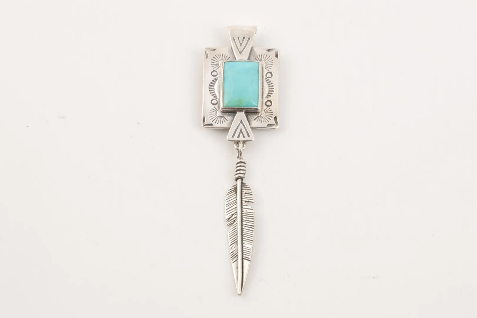 Carolyn Pollack 925 4.91tcw Turquoise American West Feather Pendant (11.28g.)