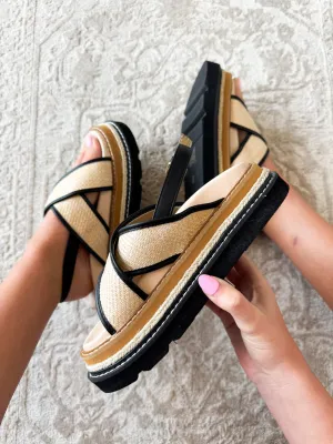Coastal Crossover Platform Sandals- Natural