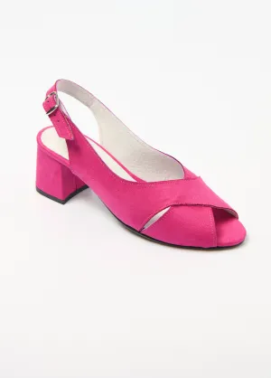 Comfort width crossed strap heeled sandals