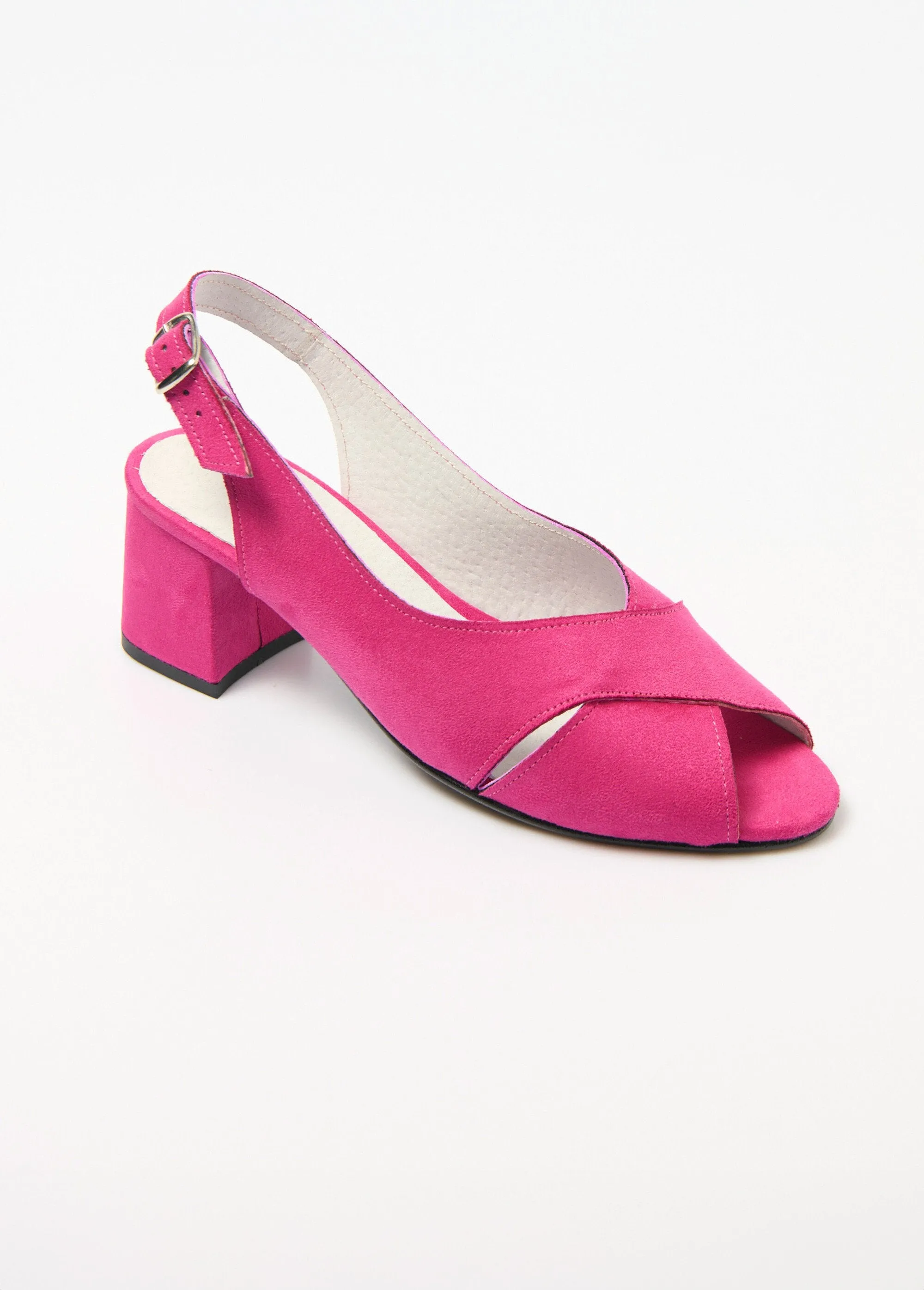 Comfort width crossed strap heeled sandals