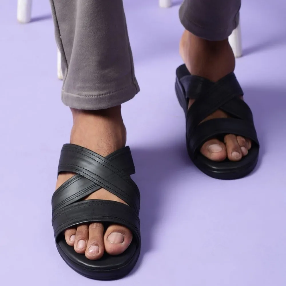 Coolers Casual Black Slippers For Men 7123-61 By Liberty