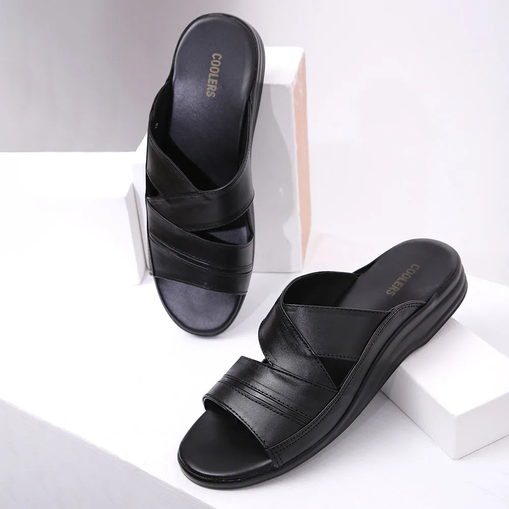 Coolers Casual Black Slippers For Men 7123-79 By Liberty