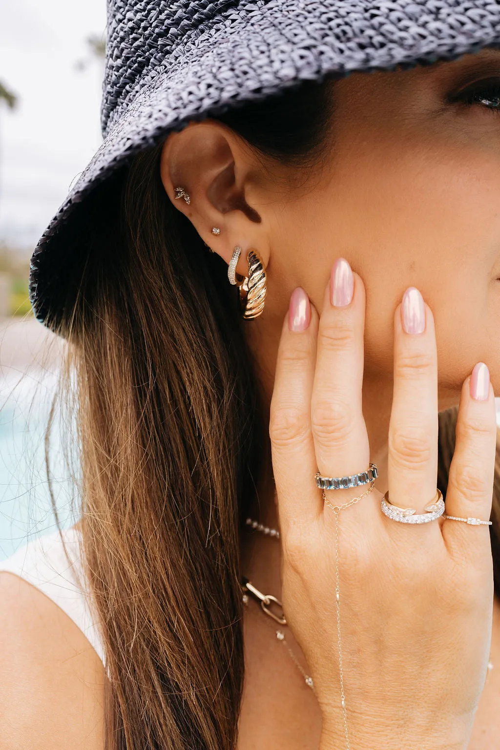 Croissant Open Hoop Stud Earrings