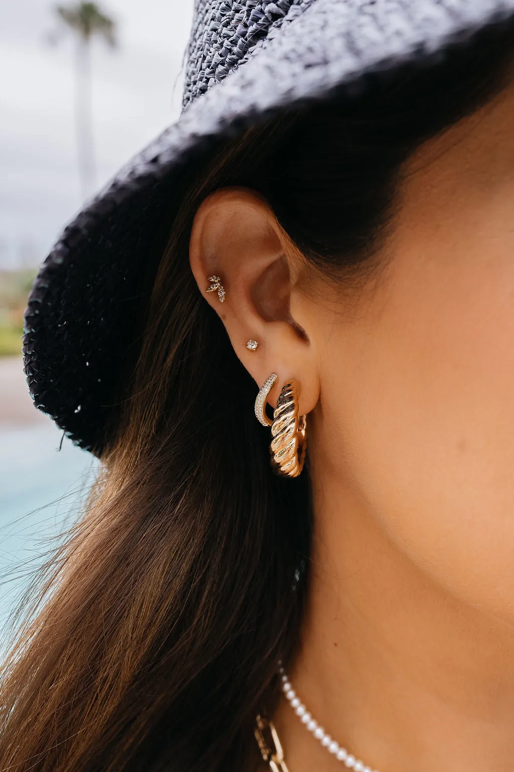 Croissant Open Hoop Stud Earrings