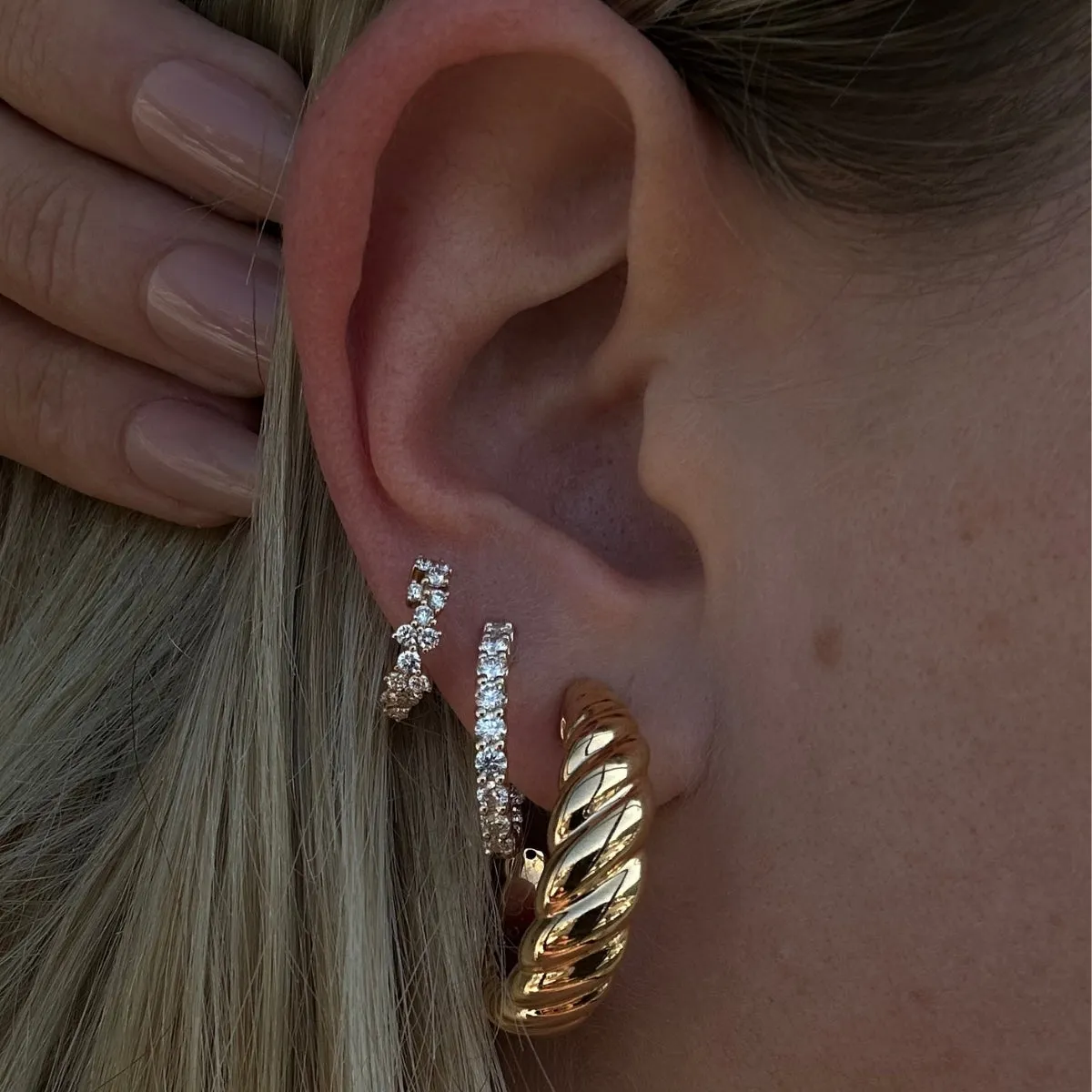 Croissant Open Hoop Stud Earrings