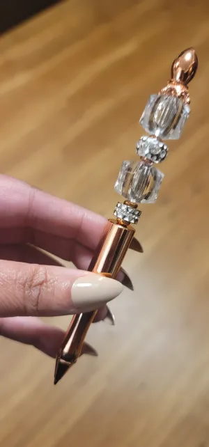 Crystal - Rhinestone, White, & Rose Gold Jeweled Ink Pen