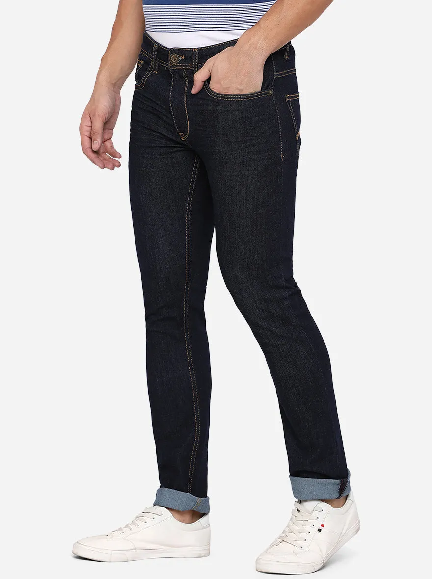 Dark Blue Solid Narrow Fit Jeans | Greenfibre