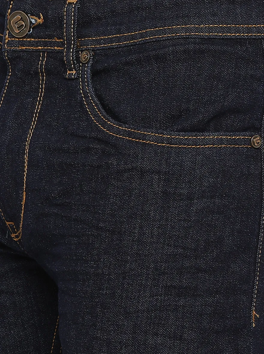 Dark Blue Solid Narrow Fit Jeans | Greenfibre
