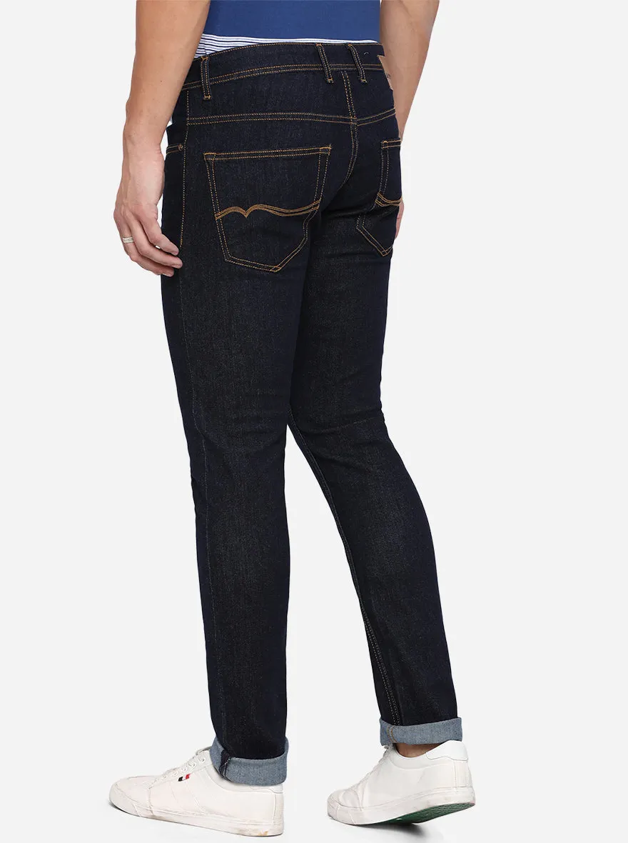 Dark Blue Solid Narrow Fit Jeans | Greenfibre