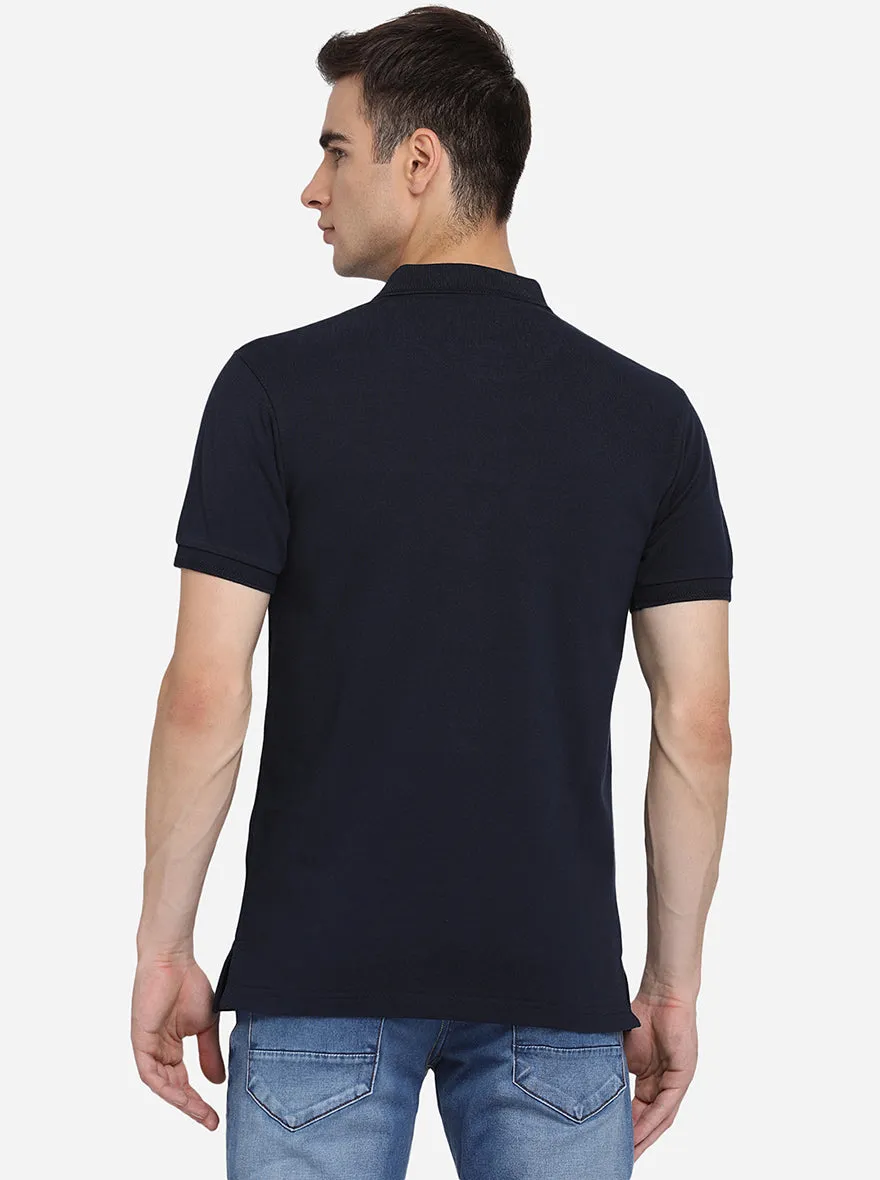 Dark Blue Solid Slim Fit Polo T-Shirt | Greenfibre