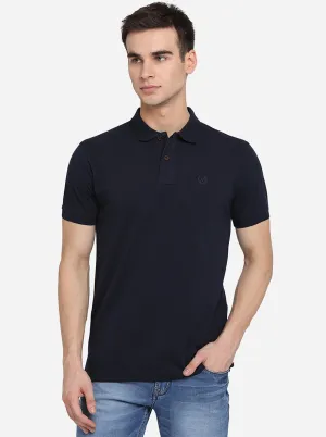 Dark Blue Solid Slim Fit Polo T-Shirt | Greenfibre
