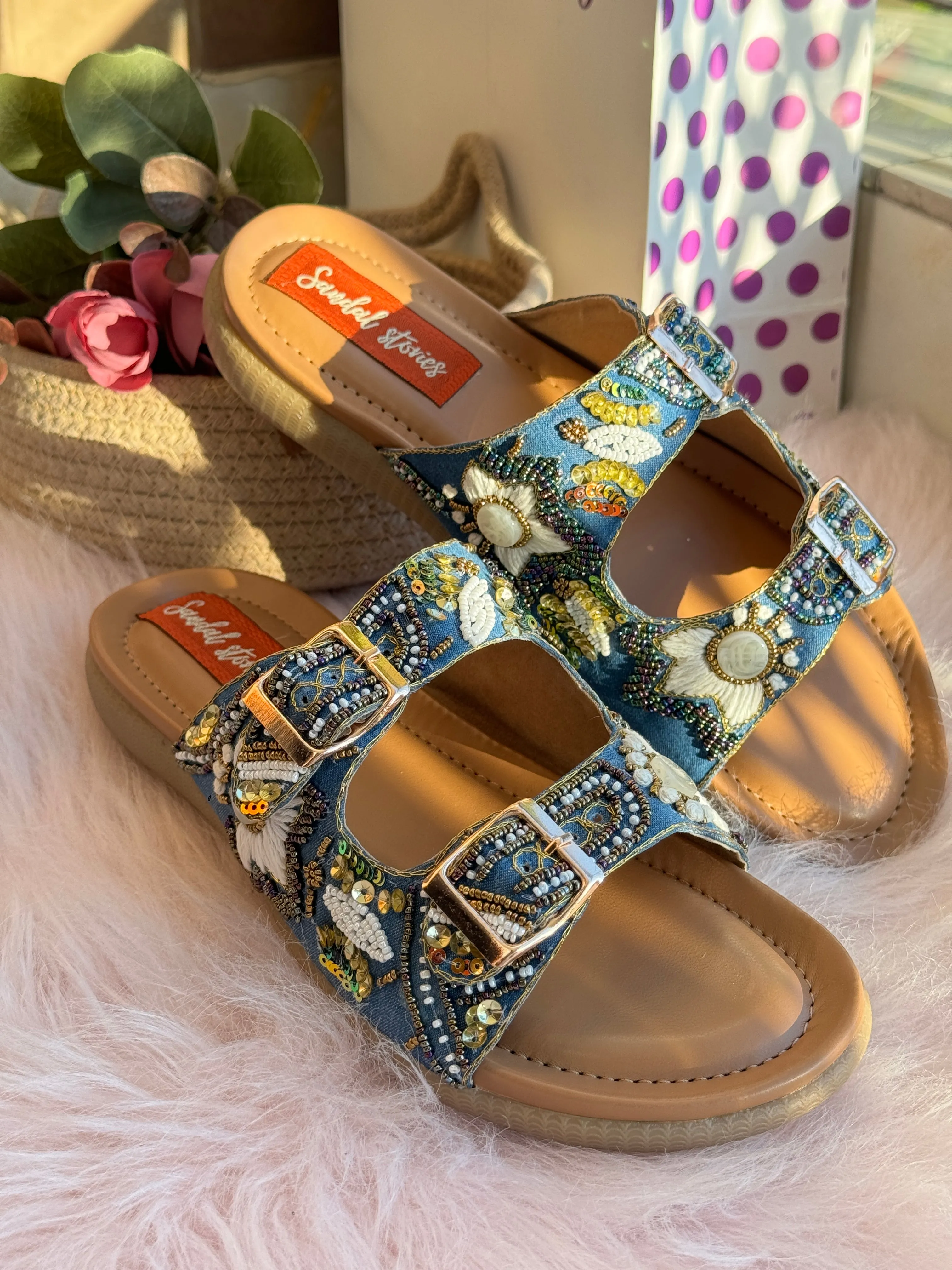 Denim Luxe Comfort Sandals with Doctor Sole
