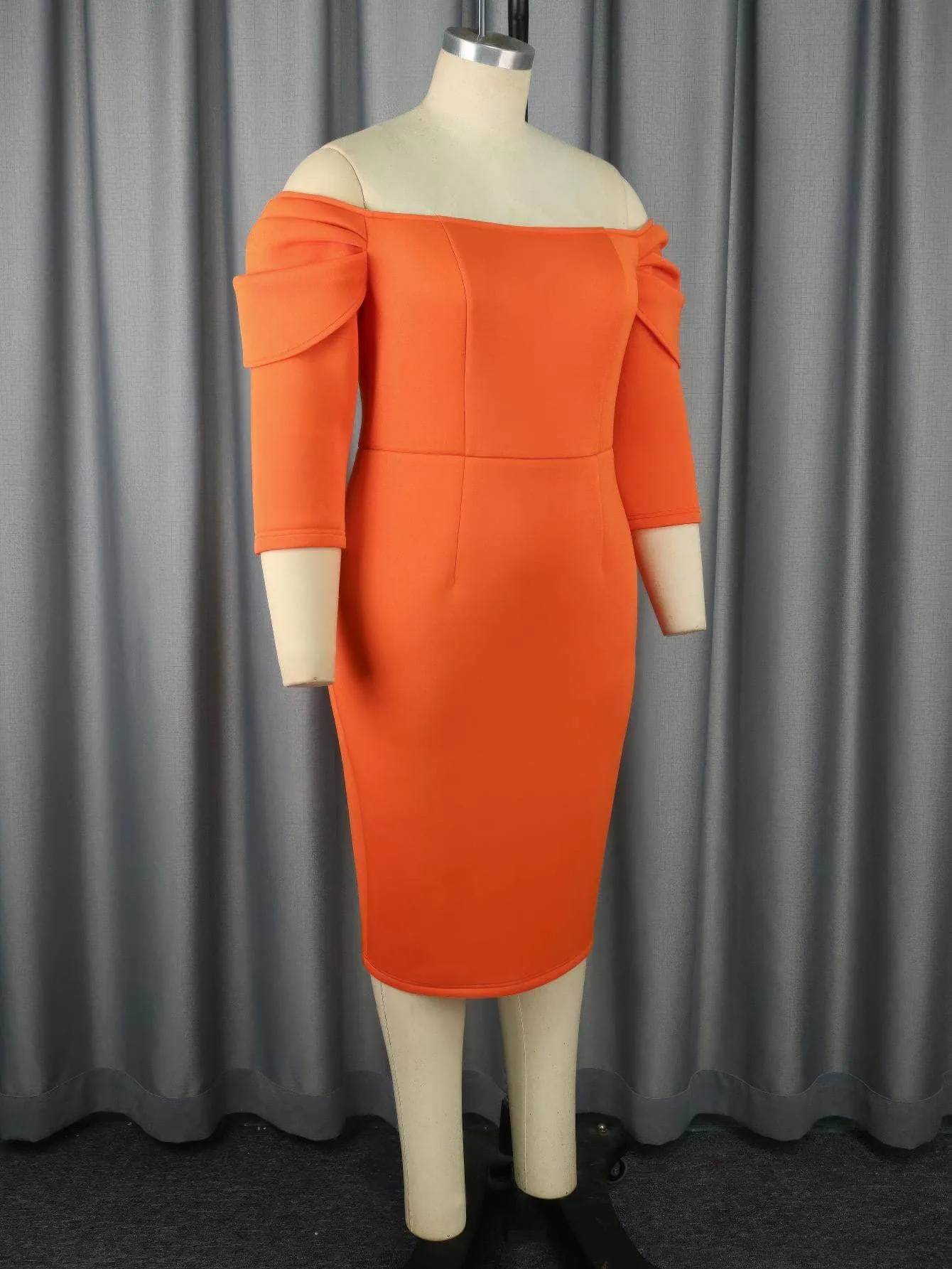 Draped Sleeves Midi Scuba Slimfit Dress