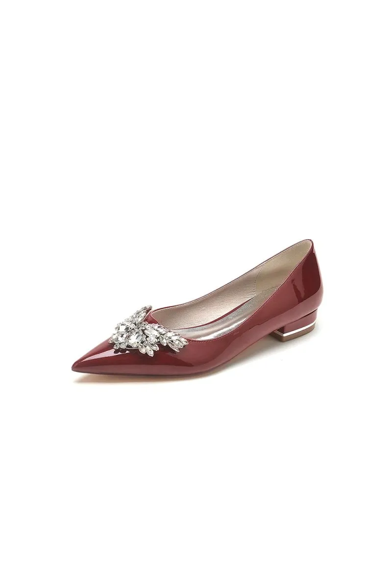 Elegant Black Pointed-Toe Flats with a Crystal Ornament