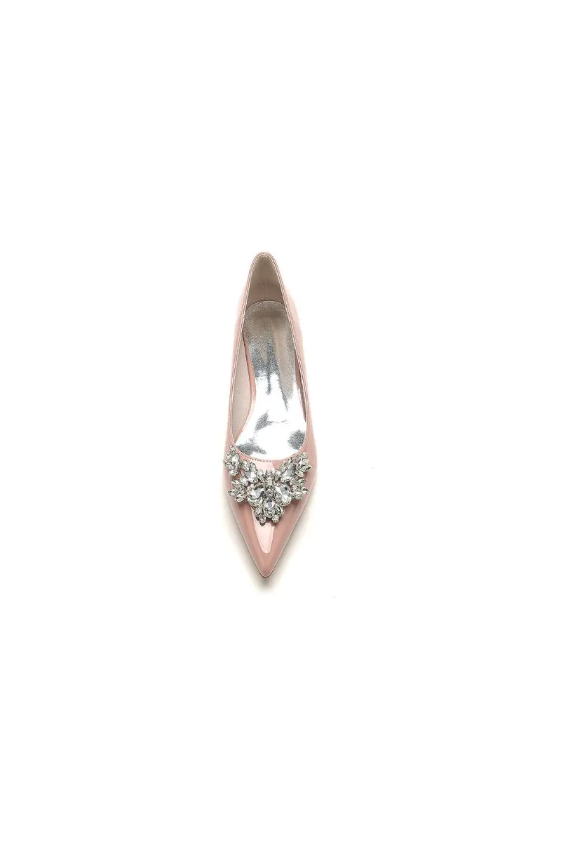 Elegant Black Pointed-Toe Flats with a Crystal Ornament