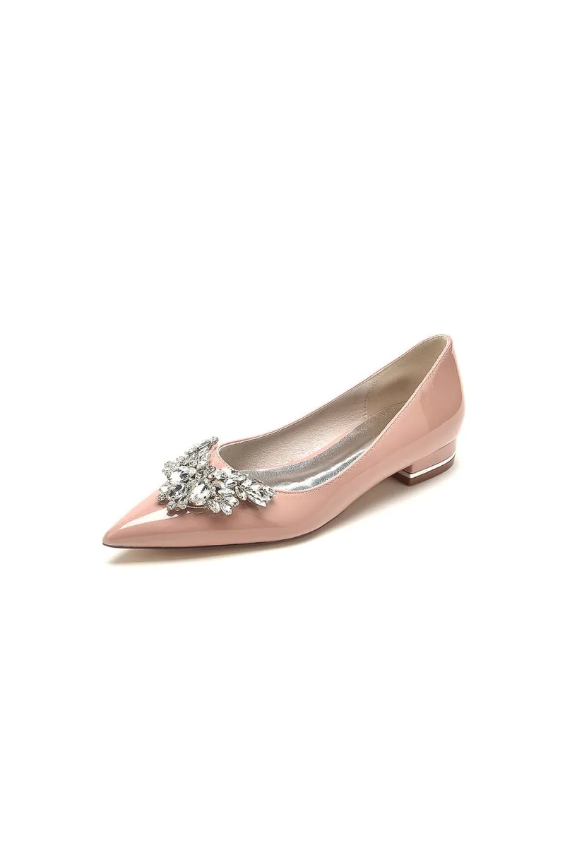 Elegant Black Pointed-Toe Flats with a Crystal Ornament