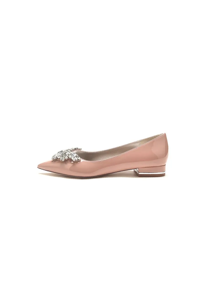 Elegant Black Pointed-Toe Flats with a Crystal Ornament