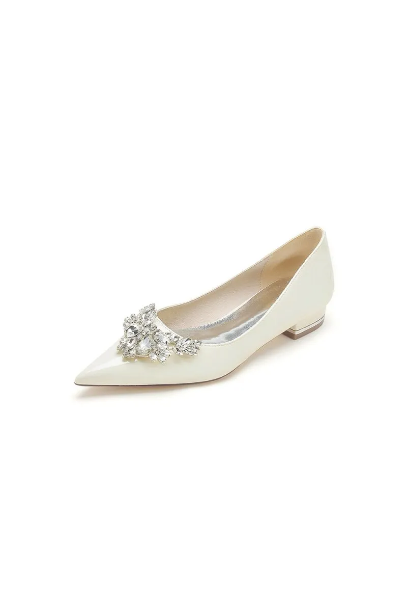 Elegant Black Pointed-Toe Flats with a Crystal Ornament
