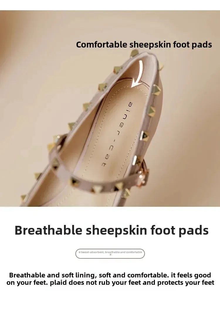 Elegant French Style Cropped Studded Flat Bottom Sandals Women's Summer Tweed Pattern Medial Vacancy Pointe Roman Design