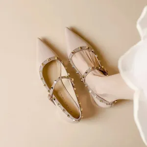 Elegant French Style Cropped Studded Flat Bottom Sandals Women's Summer Tweed Pattern Medial Vacancy Pointe Roman Design