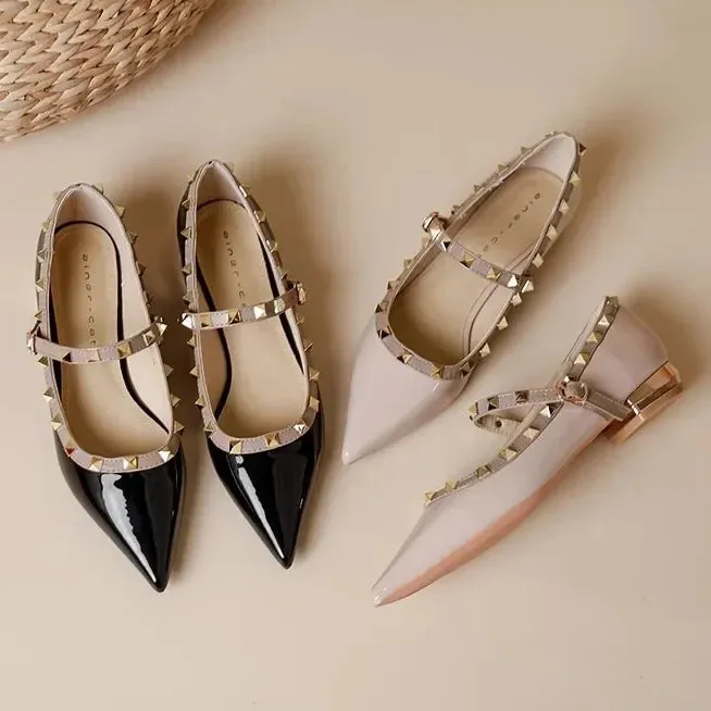 Elegant French Style Cropped Studded Flat Bottom Sandals Women's Summer Tweed Pattern Medial Vacancy Pointe Roman Design