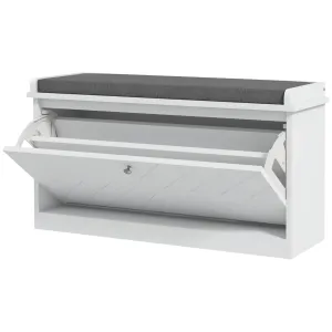 Entryway Shoe Bench with Storage Flip Drawer Adjustable Shelf for 8 Pairs Cushioned Hallway Bench White