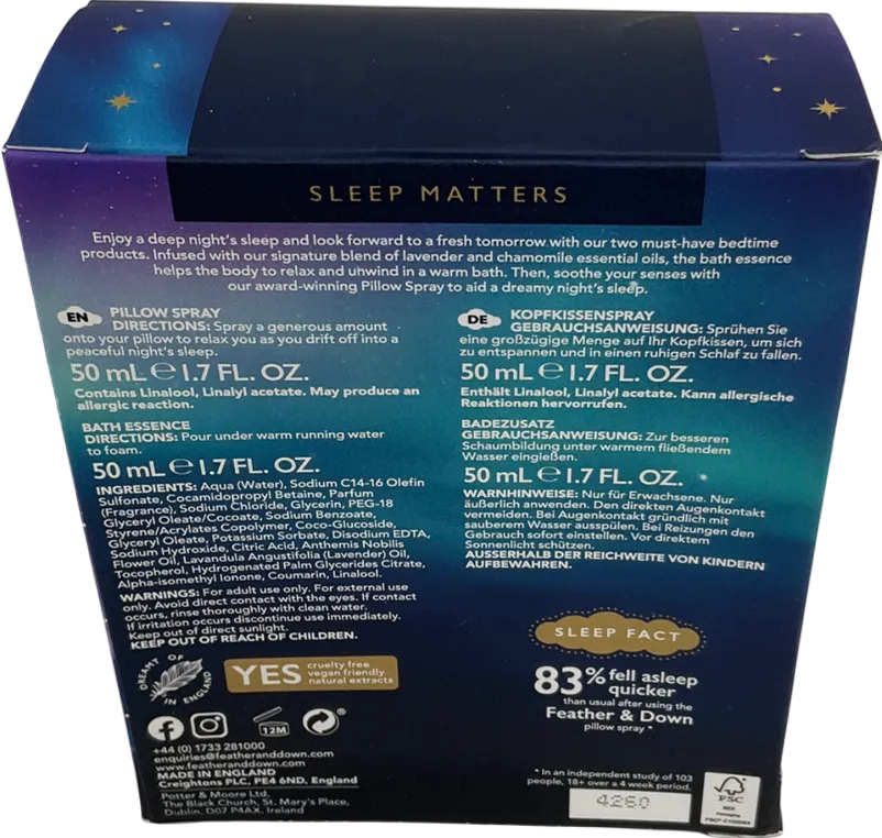 Feather & Down Sleep Sanctuary Pillow Spray & Bath Essence 2 x 50 ml