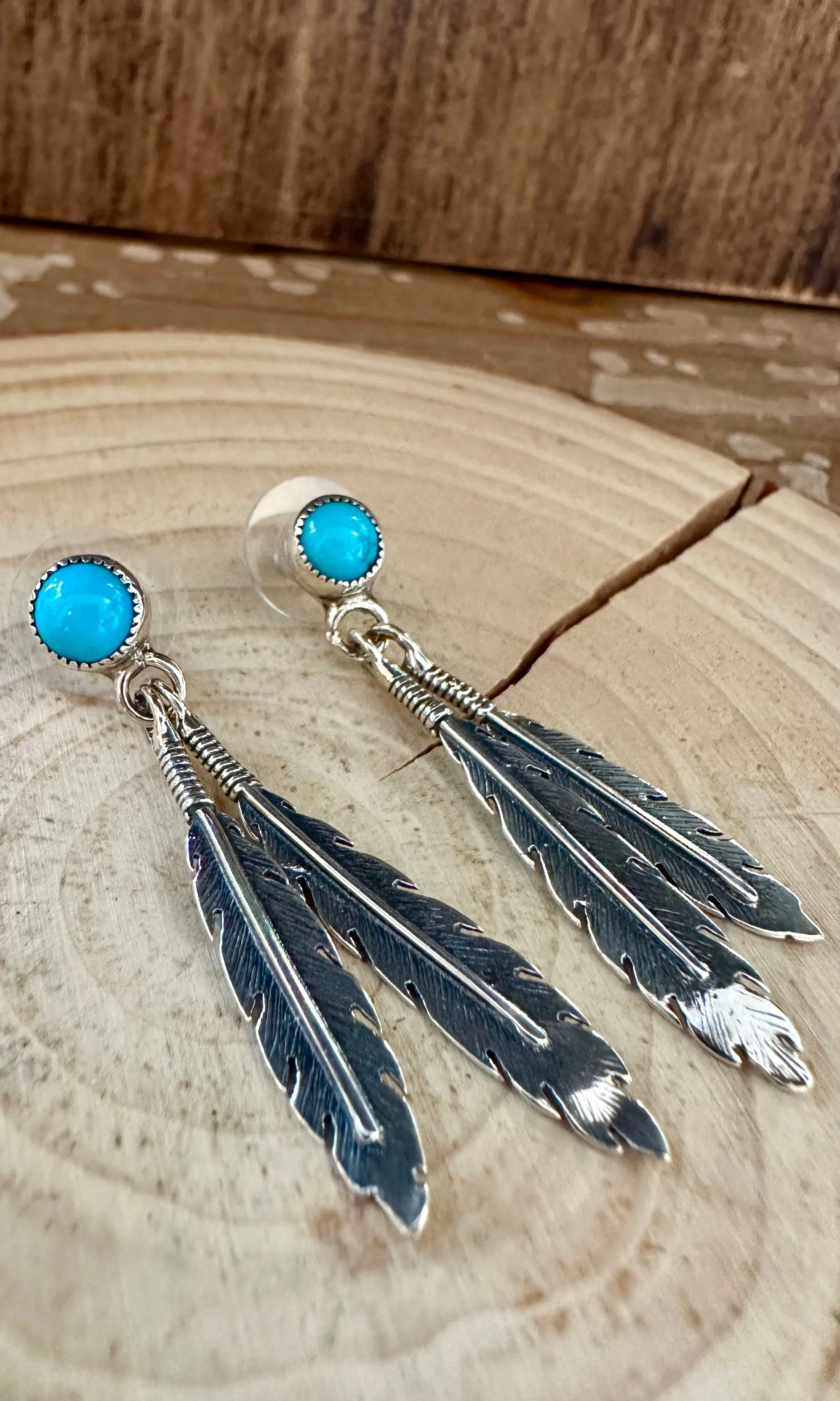 FEATHER CHARMS Silver and Turquoise Dangle Earrings