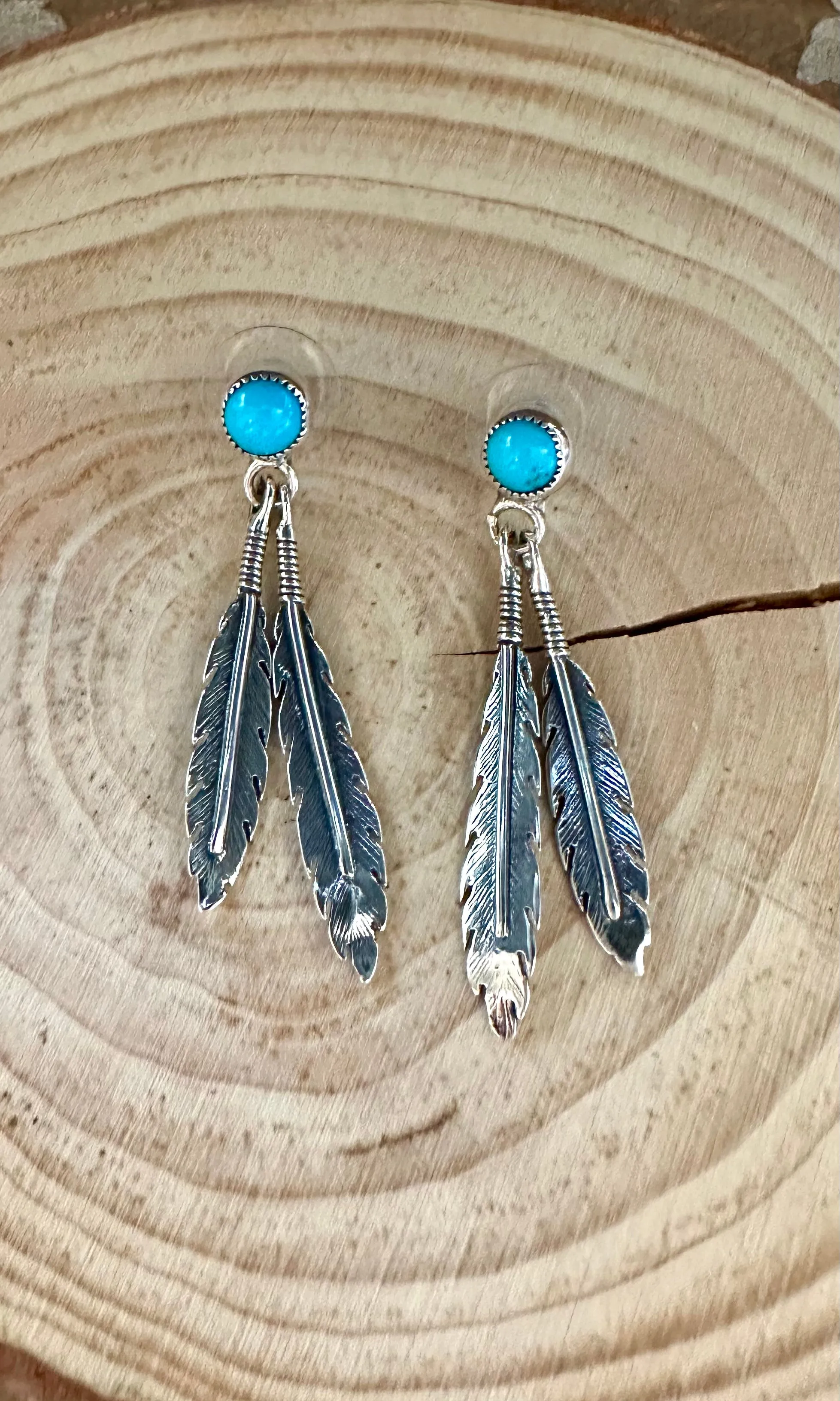 FEATHER CHARMS Silver and Turquoise Dangle Earrings