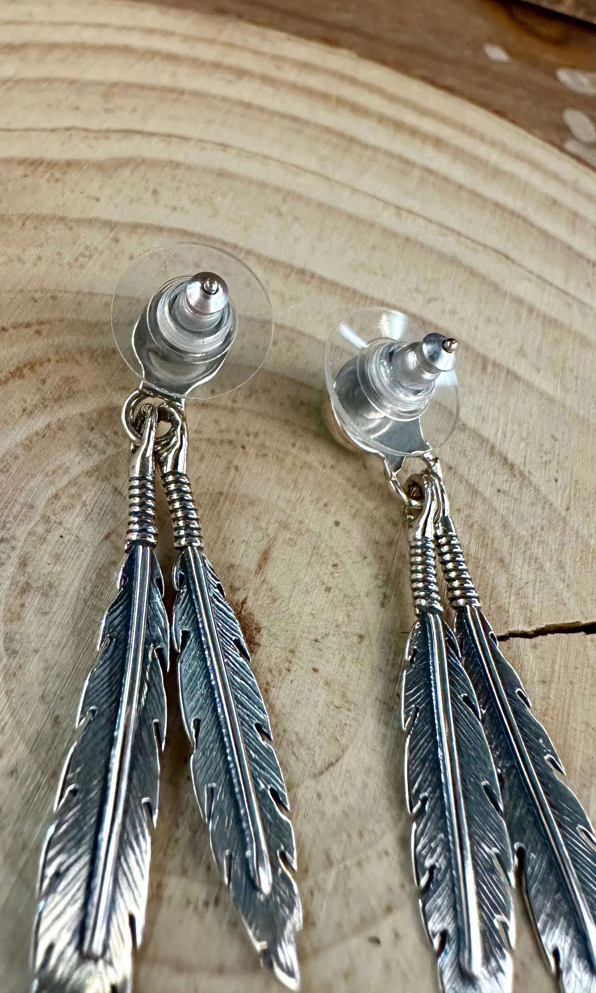 FEATHER CHARMS Silver and Turquoise Dangle Earrings
