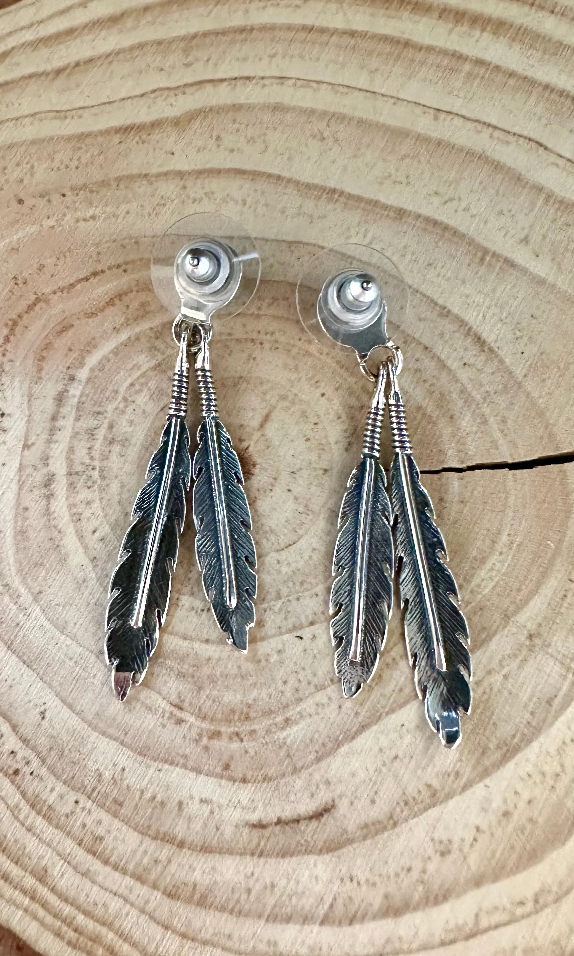 FEATHER CHARMS Silver and Turquoise Dangle Earrings