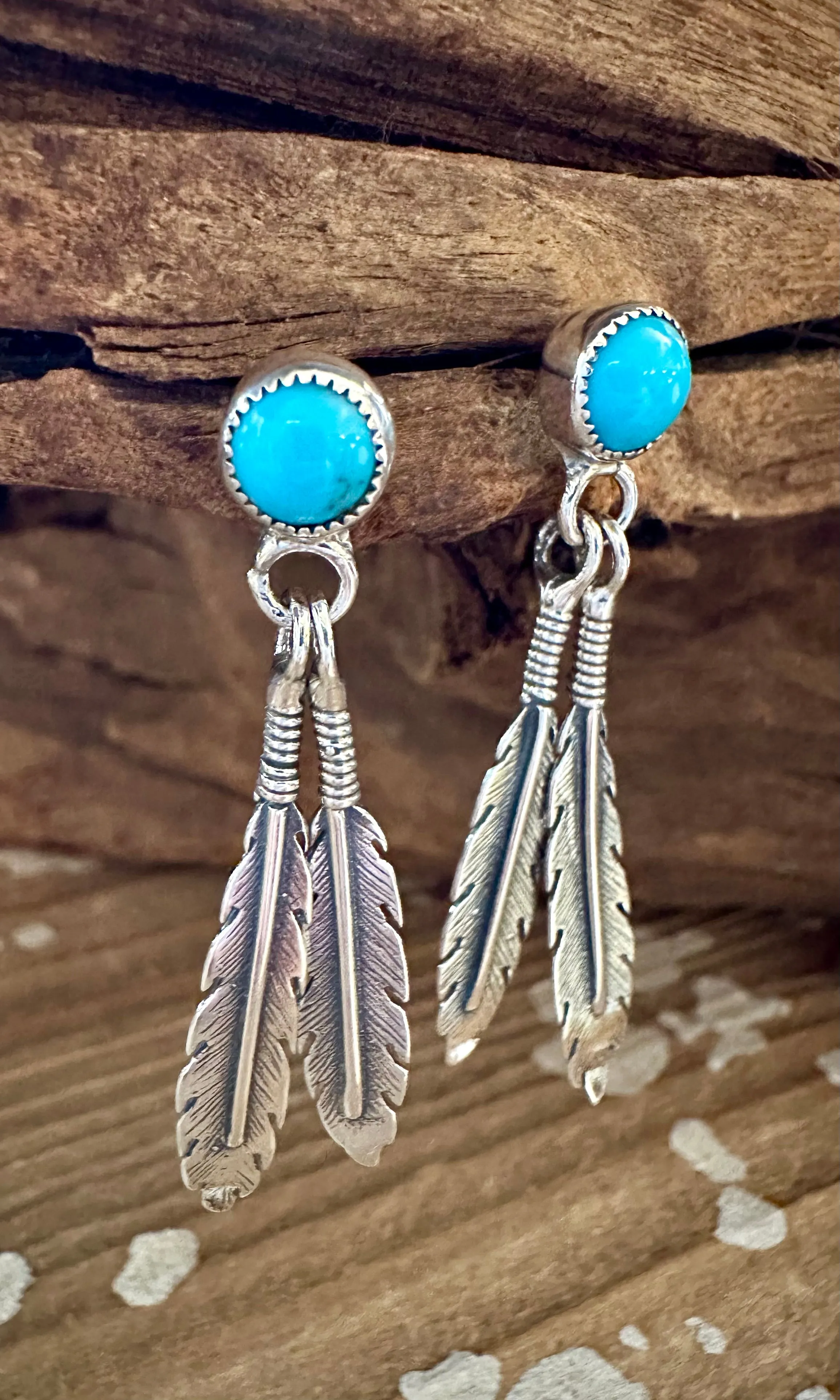 FEATHER CHARMS Silver and Turquoise Dangle Earrings