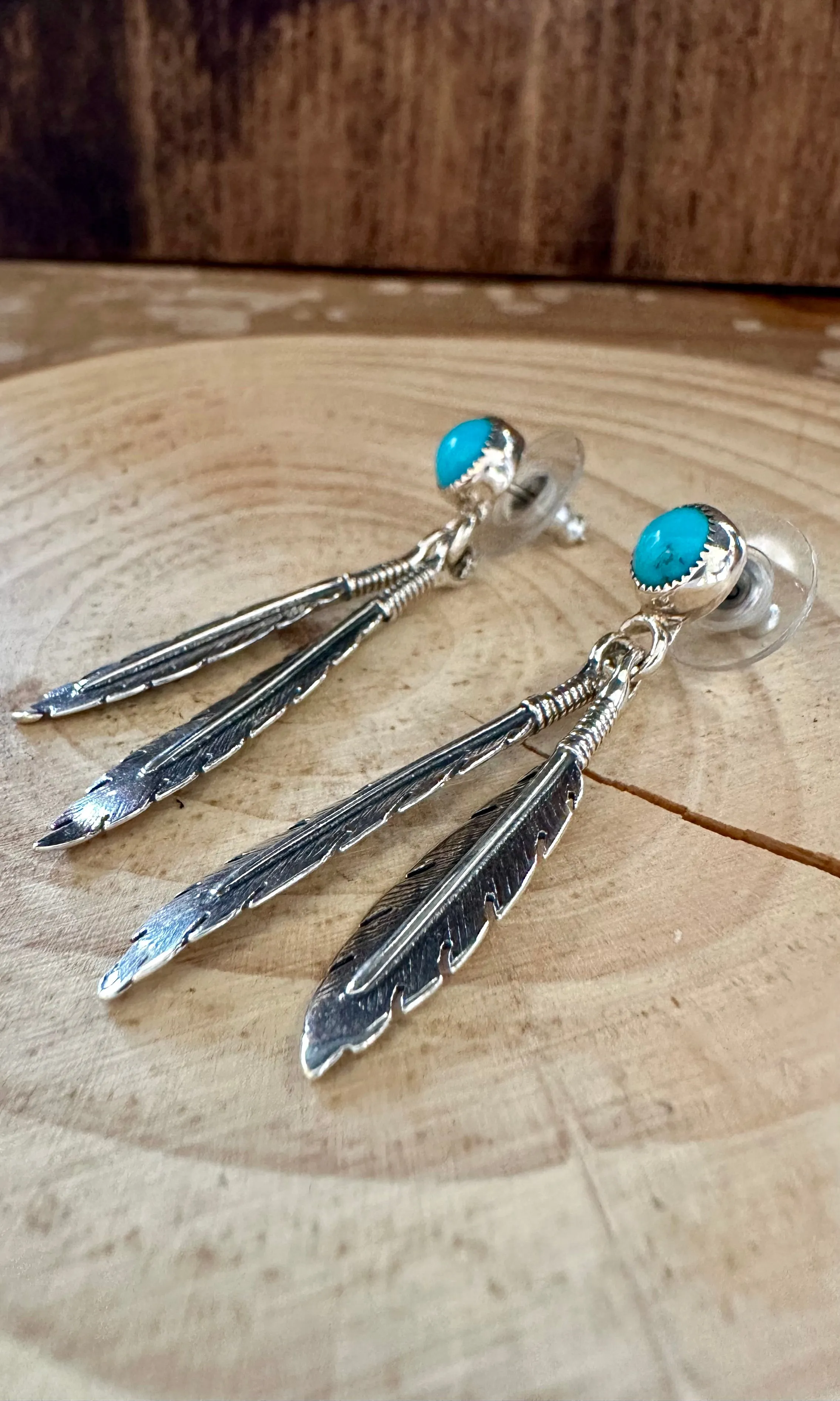 FEATHER CHARMS Silver and Turquoise Dangle Earrings