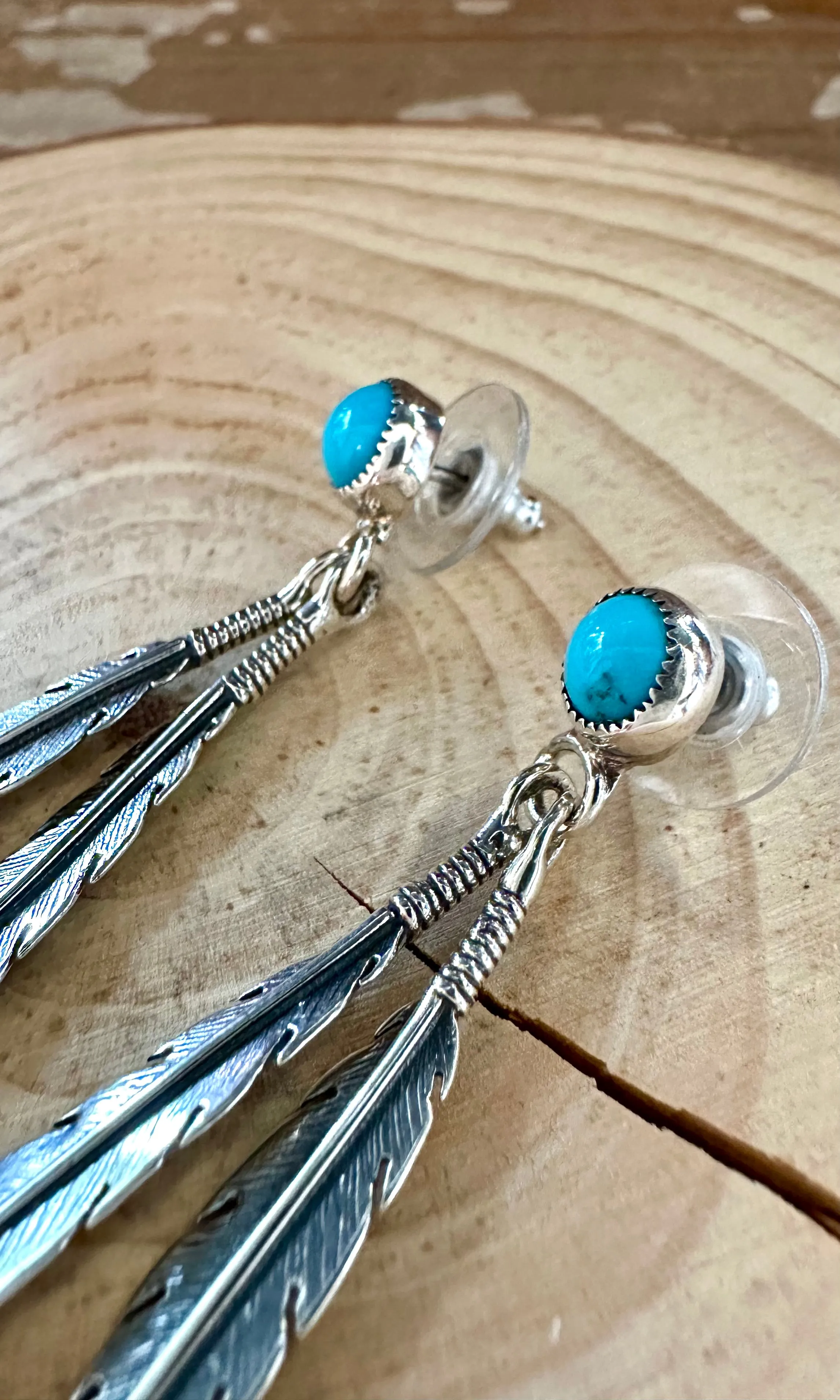FEATHER CHARMS Silver and Turquoise Dangle Earrings